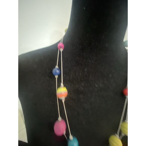 Beaded Necklace Long Silver Tone Chain Fun Approx 51 Inches - Picture 5 of 9